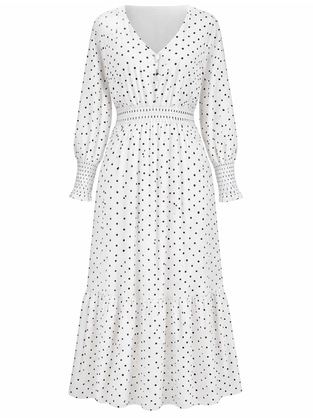 Polka Dot Long Sleeve Tiered Maxi Dress